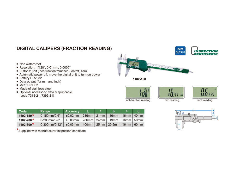 INSIZE 1102 - Digital Caliper