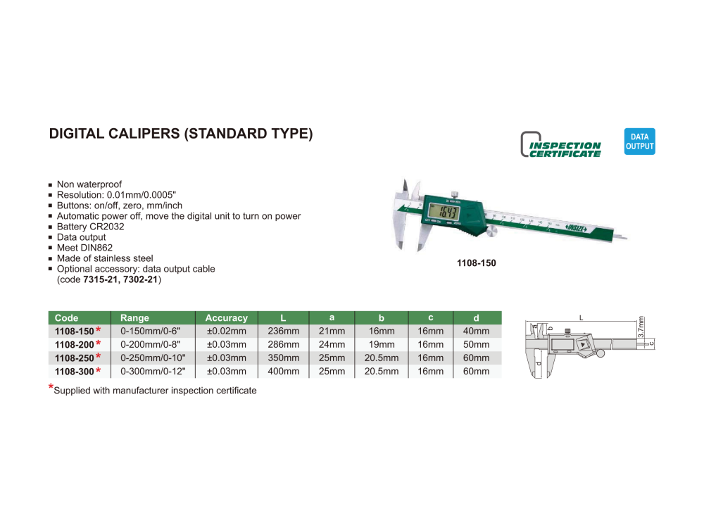 INSIZE 1108 - Digital Caliper
