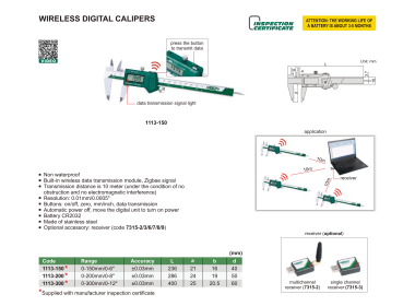 INSIZE 1113 - Digital Caliper (non-waterproof,attention: a battery can be used for 3 months)