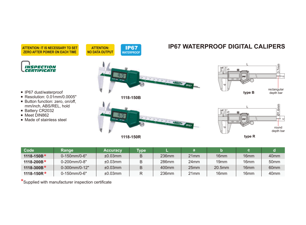 INSIZE 1118 - Waterproof Digital Caliper