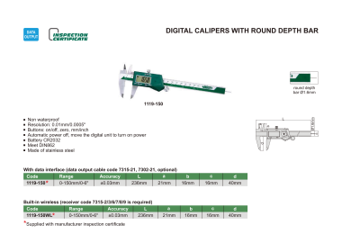 INSIZE 1119 - Digital Caliper with round depth bar