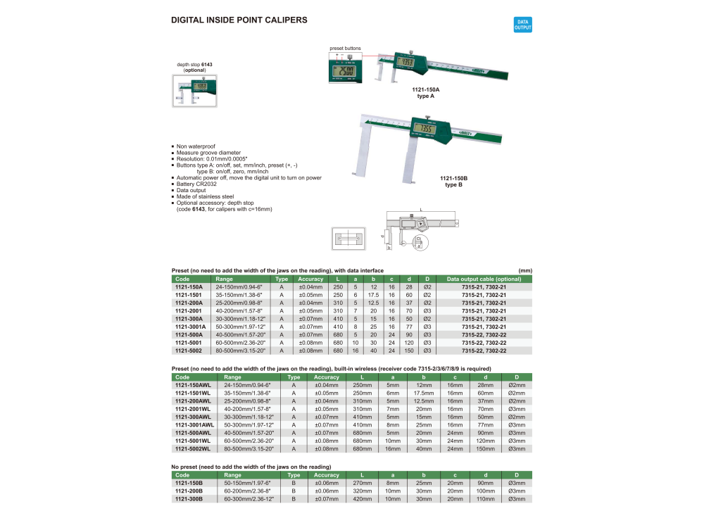 INSIZE 1121 - Wireless Digital Inside Point Caliper
