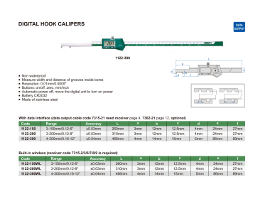 INSIZE 1122 - Wireless Digital Hook Caliper
