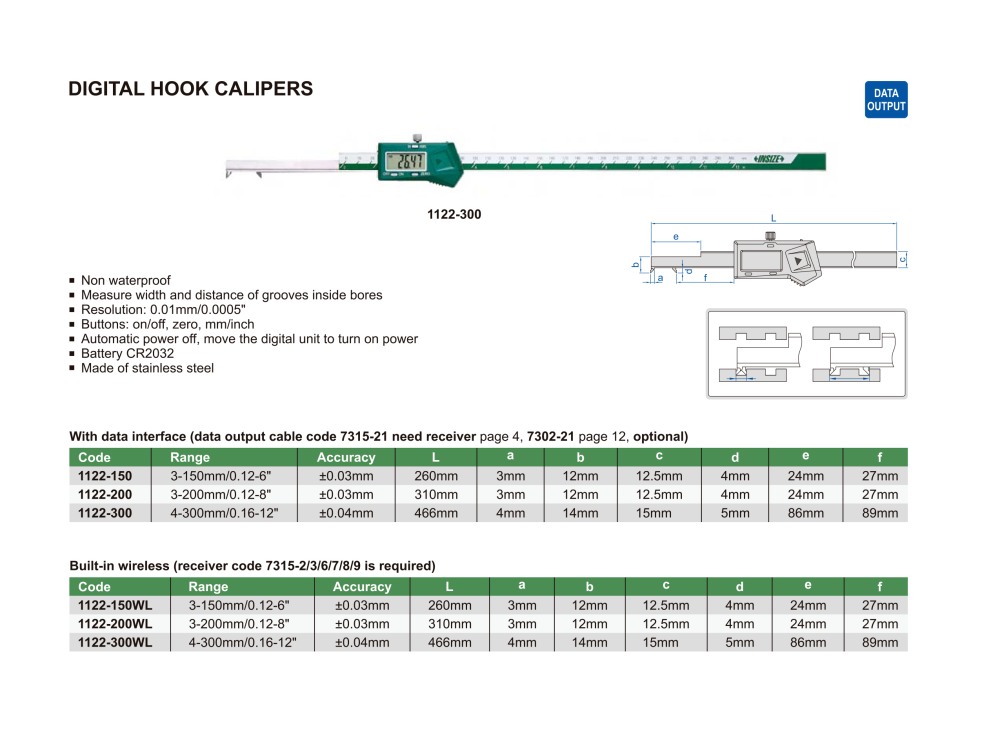 INSIZE 1122 - Wireless Digital Hook Caliper