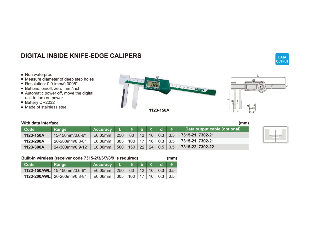 INSIZE 1123 - Wireless Digital Inside Knife-edge Caliper