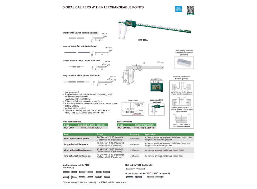 INSIZE 1124 - Wireless Digital Caliper with interchangeable points