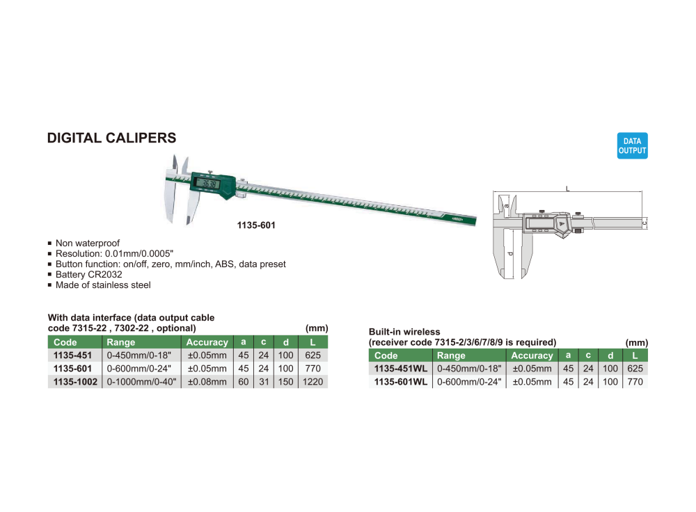 INSIZE 1135 - Wireless Digital Caliper