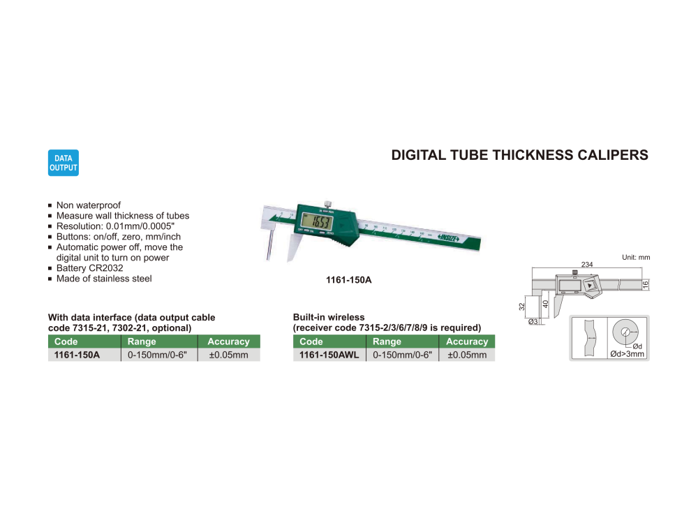 INSIZE 1161 - Digital Tube Thickness Caliper