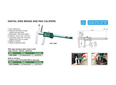 INSIZE 1167 - Digital Disk Brake And Pad Caliper