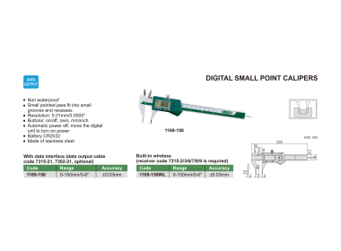 INSIZE 1169 - Digital Small Point Caliper