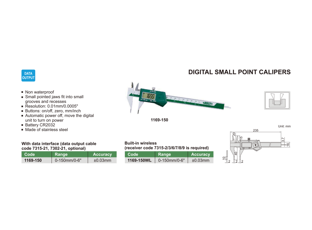 INSIZE 1169 - Digital Small Point Caliper