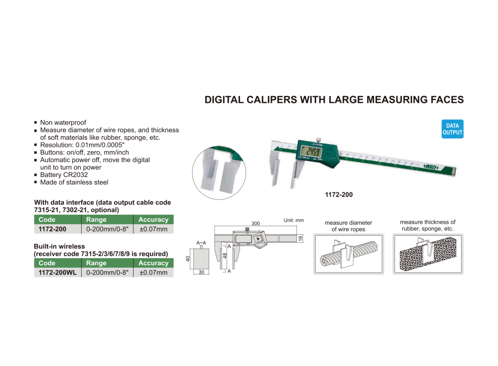 INSIZE 1172 - Digital Caliper with large measuring faces