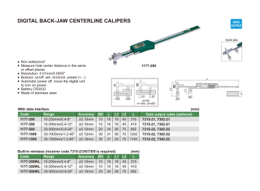 INSIZE 1177 - Wireless Digital Back-Jaw Centerline Caliper