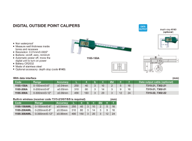 INSIZE 1185 - Wireless Digital Outside Point Caliper
