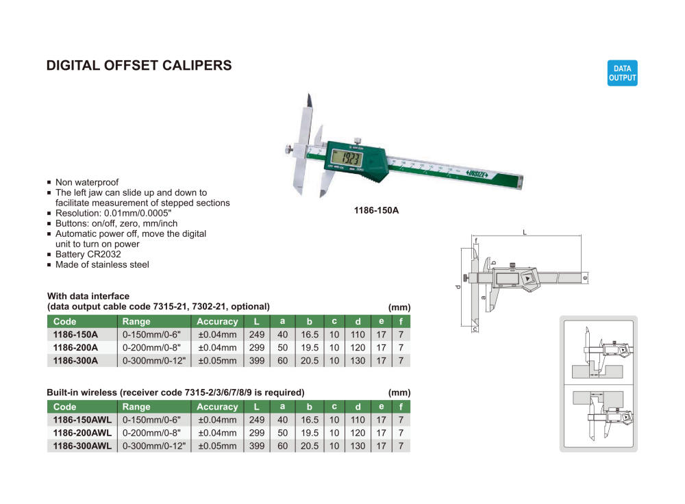 INSIZE 1186 - Digital Offset Caliper