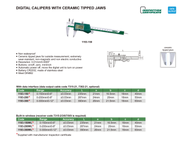 INSIZE 1193 - Digital Caliper with ceramic tipped jaws