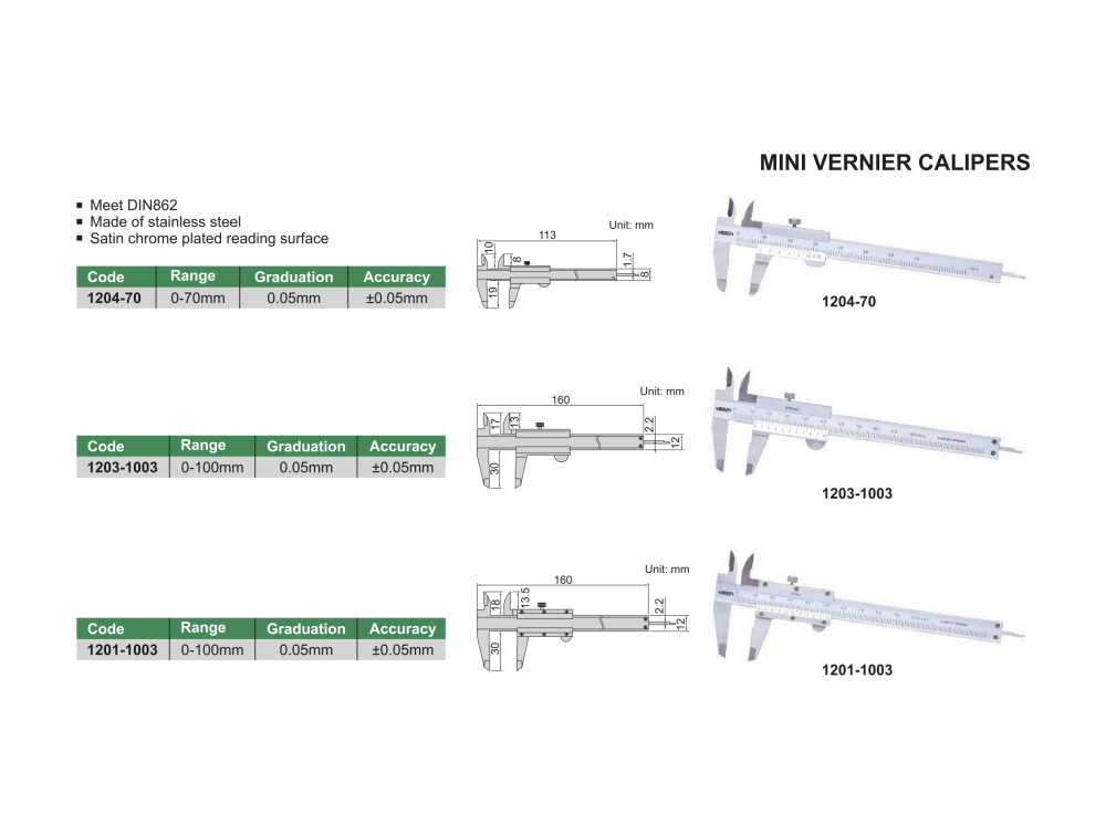 INSIZE 1203 - Mini Vernier Caliper