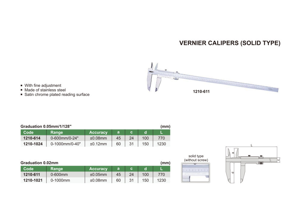 INSIZE 1210 - Vernier Caliper