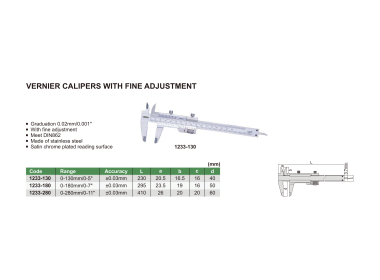 INSIZE 1233 - Vernier Caliper with fine adjustment