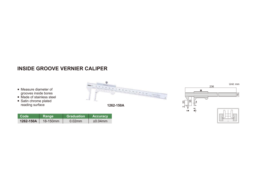 INSIZE 1262 - Inside Groove Vernier Caliper