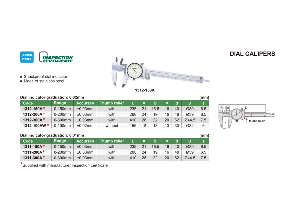 INSIZE 1312 - Číselníkové posuvné meradlo