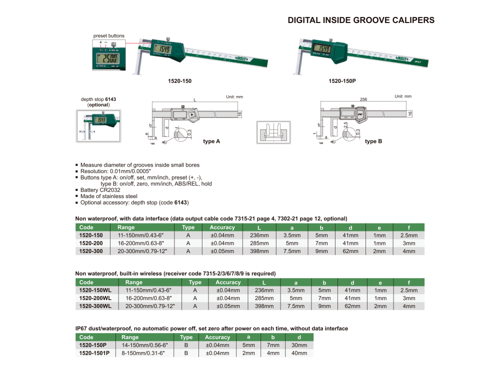 INSIZE 1520 - Digital Inside Groove Caliper
