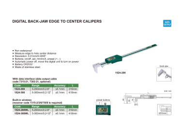 INSIZE 1524 - Wireless Digital Back-Jaw Edge to Center Caliper