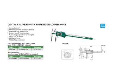 INSIZE 1532 - Wireless Digital Caliper with knife edge lower jaws
