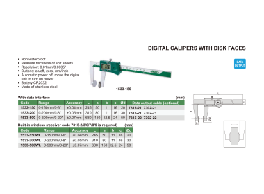 INSIZE 1533 - Digital Caliper with disk faces