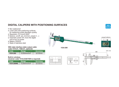 INSIZE 1534 - Wireless Digital Caliper with positioning surfaces