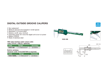 INSIZE 1535 - Digital Outside Groove Caliper