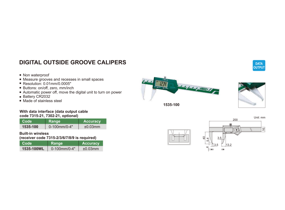 INSIZE 1535 - Digital Outside Groove Caliper