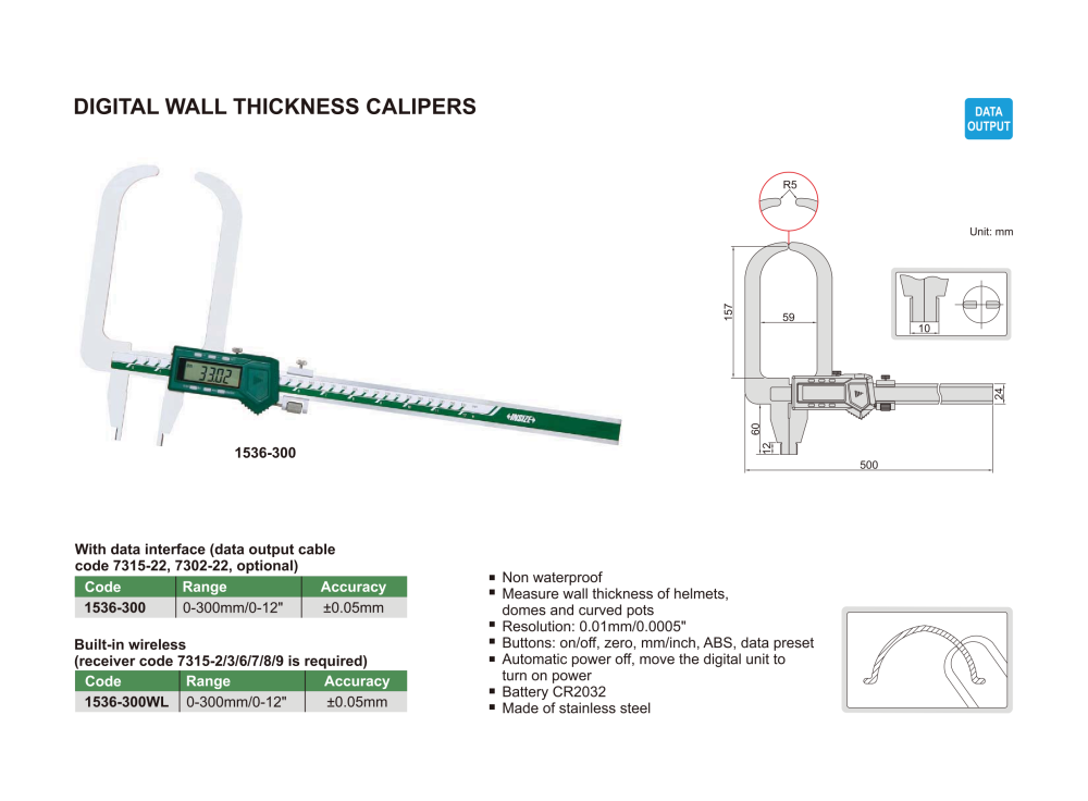 INSIZE 1536 - Digital Wall Thickness Caliper