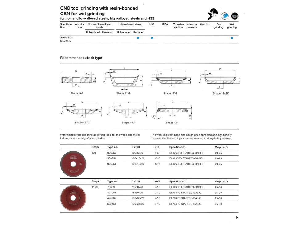 Grinding wheel for CBN 11V9 D100x35x20 mm BL76