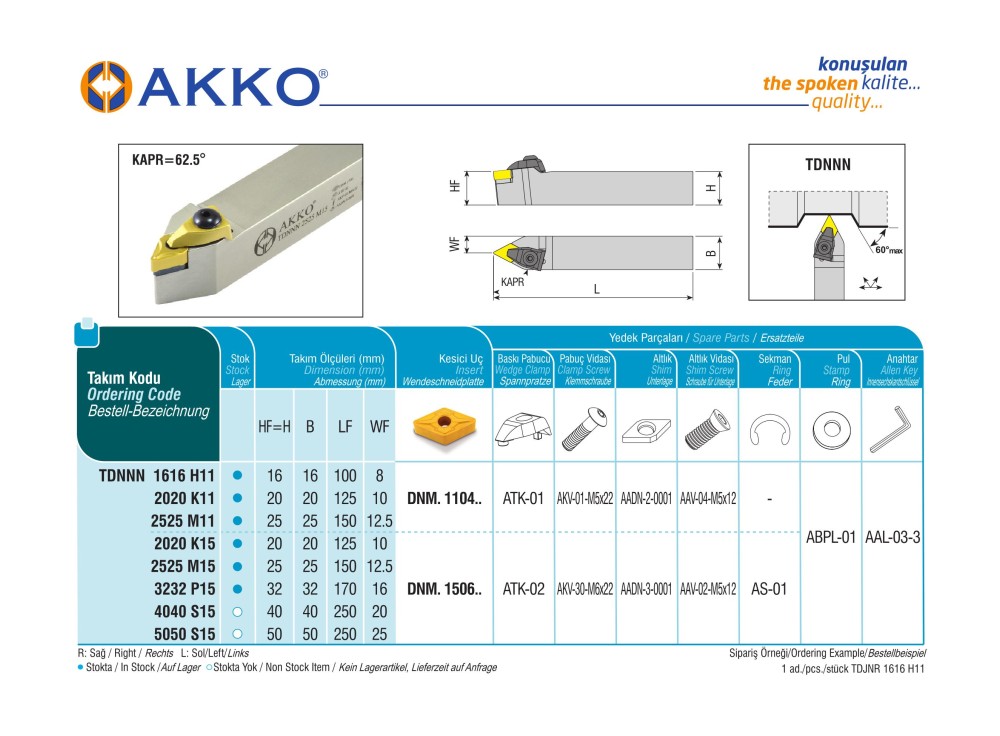 AKKO TDNNN 1616 H11 - External Turning Toolholder - Neutral